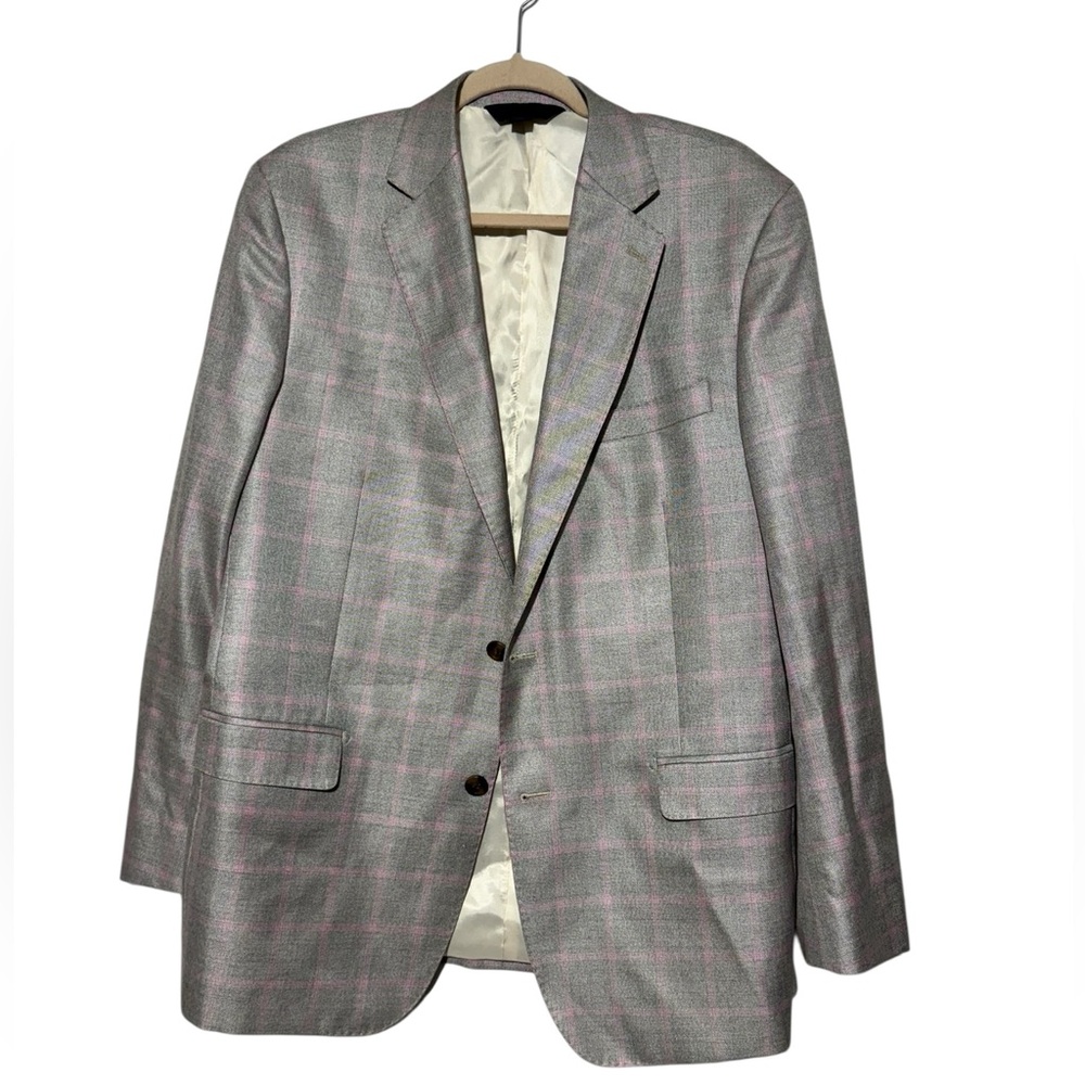 Max Davoli‎ Wool Will Gray Pink Plaid Sport Coat Blazer Jacker Mens Size 42R